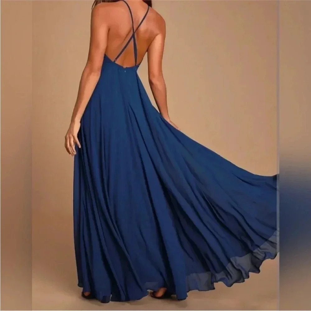 NWT Lulus Mythical Kind of Love Navy Blue Maxi Dress Sz S - Picture 3 of 12